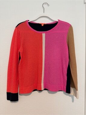Vilagallo Colorblock Crewneck Coral, Fuchsia & Camel wool blend Small